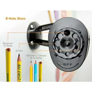 Bostitch Office Wall Mount Manual Pencil Sharpener, Tip Saver, 8 Hole Dial, 6X Longer Cutter Life, Vertical or Horizontal Mounting Black (MPS1-BLK)