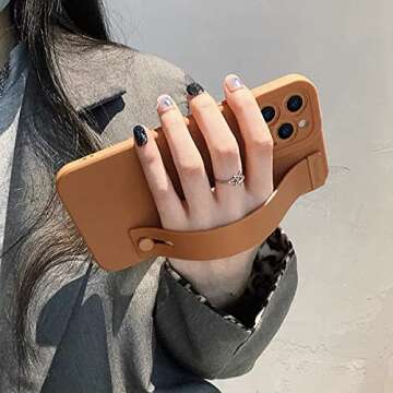 XYAJUANG Compatible with iPhone 13PRO,Wristband Phone case ，TPU Material Phone Case, Angel Eyes Designing Phone case， (IPHONE13PRO, Brown)