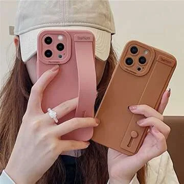 XYAJUANG Compatible with iPhone 13PRO,Wristband Phone case ，TPU Material Phone Case, Angel Eyes Designing Phone case， (IPHONE13PRO, Brown)