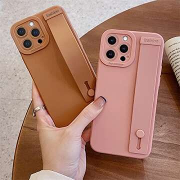 XYAJUANG Compatible with iPhone 13PRO,Wristband Phone case ，TPU Material Phone Case, Angel Eyes Designing Phone case， (IPHONE13PRO, Brown)