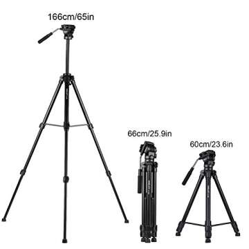 Video Tripod with Fluid Head, Kamisafe VT-1500 Heavy Duty Tripod Camera Stand Fluid Head Tripod for Video Camera DSLR Camcorder Nikon Canon Sony with Carry Bag, Extends to 65", Max Load 22 lbs
