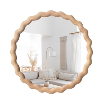Unique 24" Wood Round Farmhouse Mirror - Modern Bathroom & Living Room Decor