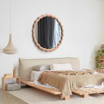 24" Wood Round Farmhouse Mirror - Modern Bathroom Decor