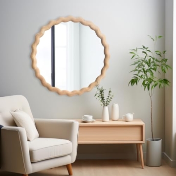 24" Wood Round Farmhouse Mirror - Modern Bathroom Decor