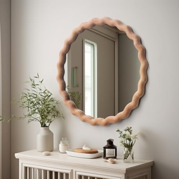 24" Wood Round Farmhouse Mirror - Modern Bathroom Decor