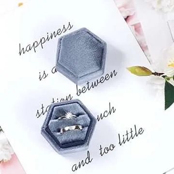 Etercycle Velvet Jewelry Ring Box, Hexagon Premium Gorgeous Vintage Double Ring Gift Box with Detachable Lid for Proposal Engagement Wedding Ceremony(Haze Blue)