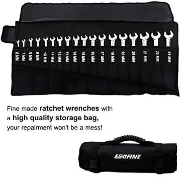 Egofine 18pc Metric Wrench Set - Durable & Versatile Ratcheting Tools with Storage Bag