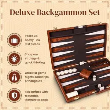Backgammon Set 15 inch, Medium - Classic Board Game for Adults and Kids with Premium Leather Case - Includes Strategy & Tip Guide (Brown)
