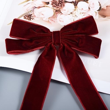 Velvet Bow Hair Ties, Classy Women Girls Hair Styling Accessories, Gift Hair Bows Cute Hair Clips for Mom Teen Toddler Girl Stuff, Long Tail Headdress Decor, Back to School Outfits, Black and Wine Red