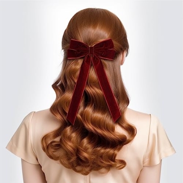 Velvet Bow Hair Ties, Classy Women Girls Hair Styling Accessories, Gift Hair Bows Cute Hair Clips for Mom Teen Toddler Girl Stuff, Long Tail Headdress Decor, Back to School Outfits, Black and Wine Red