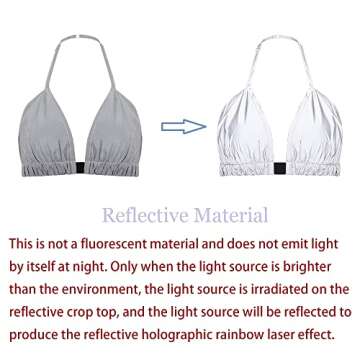 Mocure Womens Holographic Metallic Reflective Crop Tops V-Neck Sleeveless Trendy Buckle Halter Top Rave Festival Concert Tank Top
