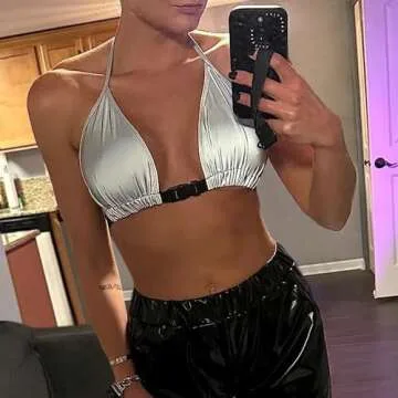 Mocure Holographic Metallic Crop Top for Women