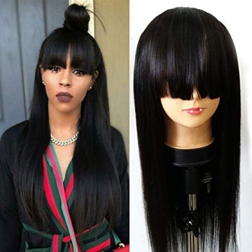 9A Brazilian Lace Front Wigs Straight Human with Bang Glueless Lace Wigs for Black Women Human Hair ...