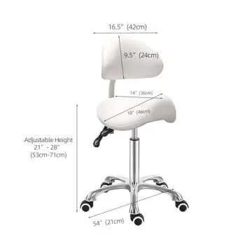 Antlu Saddle Stool Chair with Back Ergonomic Rolling Esthetician Seat for Salon Tattoo Shop Spa Dentist Clinic (Adjustable Backrest, White)
