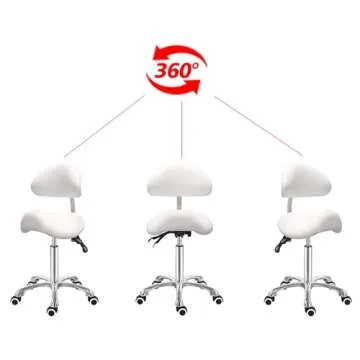 Antlu Saddle Stool Chair with Back Ergonomic Rolling Esthetician Seat for Salon Tattoo Shop Spa Dentist Clinic (Adjustable Backrest, White)