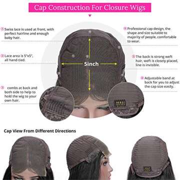 GRACE PLUS 5x5 HD Lace Closure Wigs Human Hair 180% Density Body Wave Lace Front Wigs Human Hair for Women Pre Plucked with Baby Hair Full Lace Closure Wigs Soft and Smooth Natural Color (22 Inch)