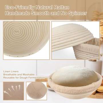 Bread Proofing Basket 2 Set 9 Inch and 10 Inch Round Proofing Basket with Bread Lame and Dough Scraper and Linen Liner Bread Making Tools for Professional and Home Bakers