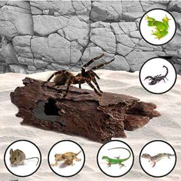 Lizard, Snake or Reptile Hide. XL Large 14" Hollow Log for Aquarium or Fish Tank. Bearded Dragon or Gecko Tank Accessories. Natural Looking Basking Platform, Shrimp or Betta Fish Hideout