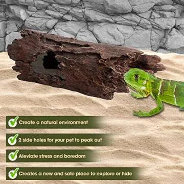 Lizard, Snake or Reptile Hide. XL Large 14" Hollow Log for Aquarium or Fish Tank. Bearded Dragon or Gecko Tank Accessories. Natural Looking Basking Platform, Shrimp or Betta Fish Hideout