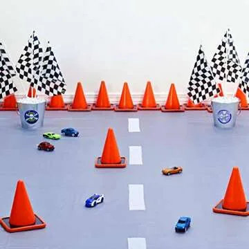 Novelty Place 12Pcs Checkered Flags Black and White Racing Stick Flags - 8"x5.5" - Decorations for Kids' Car theme Birthday, Race Car Party, Sport Events