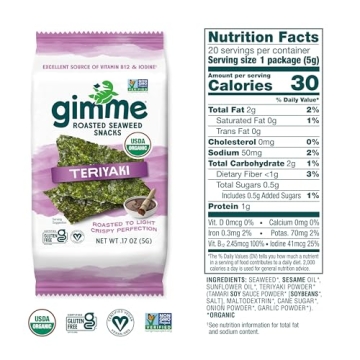 Gimme Seaweed Teriyaki 20 Count Organic Snack Sheets