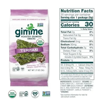 Gimme Seaweed Teriyaki 20 Count Organic Snack Sheets