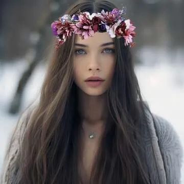 Vivivalue Floral Halo Boho Flower Headband Floral Crown Headpiece Hair Wreath with Ribbon Wedding Pa...