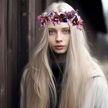 Vivivalue Floral Halo Boho Flower Headband Floral Crown Headpiece Hair Wreath with Ribbon Wedding Party Prom Photos Festival Purple