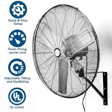 BILT HARD 9500 CFM 30 in. High Velocity Industrial Wall Fan, 3-Speed Wall Mount Oscillating Fan, Heavy Duty Shop Fan for Garage, Commercial, Warehouse, Factory, Workshops and Jobsites- UL Listed
