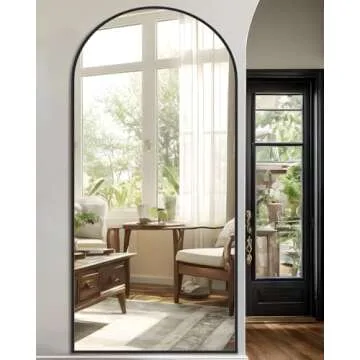 LadyNow Full Length Mirror, 76"x34" Arched Floor Mirror Freestanding, Floor Standing Mirror Full Body Mirror with Stand for Bedroom, Hanging Mounted Mirror for Living Room Cloakroom, Black