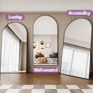 LadyNow Full Length Mirror, 76"x34" Arched Floor Mirror Freestanding, Floor Standing Mirror Full Body Mirror with Stand for Bedroom, Hanging Mounted Mirror for Living Room Cloakroom, Black