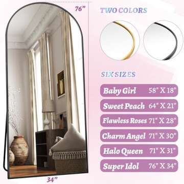 LadyNow Full Length Mirror, 76"x34" Arched Floor Mirror Freestanding, Floor Standing Mirror Full Body Mirror with Stand for Bedroom, Hanging Mounted Mirror for Living Room Cloakroom, Black