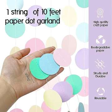 Chloe Elizabeth Circle Dots Paper Party Garland Streamer Backdrop (10 Feet Long) - Rainbow Pastel