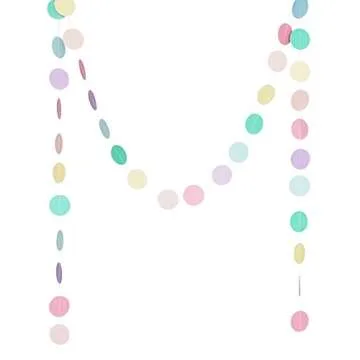 Chloe Elizabeth Circle Dots Paper Party Garland Streamer Backdrop (10 Feet Long) - Rainbow Pastel