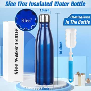 Sfee Insulated Water Bottle, 17 oz Stainless Steel Water Bottles, Double Wall Vacuum Reusable Water ...