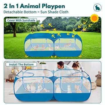 Small Pet Animals Playpen, Cage Tent Enclosure Large Chicken Run Coop with Breathable Transparent Mesh Walls Pop Open Indoor Outdoor Exercise Yard Fence for Chicks and Cat. Blue