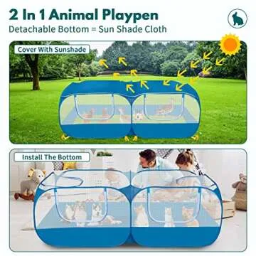 Small Pet Animals Playpen, Cage Tent Enclosure Large Chicken Run Coop with Breathable Transparent Mesh Walls Pop Open Indoor Outdoor Exercise Yard Fence for Chicks and Cat. Blue