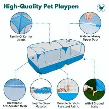 Small Pet Animals Playpen, Cage Tent Enclosure Large Chicken Run Coop with Breathable Transparent Mesh Walls Pop Open Indoor Outdoor Exercise Yard Fence for Chicks and Cat. Blue