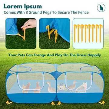 Small Pet Animals Playpen, Cage Tent Enclosure Large Chicken Run Coop with Breathable Transparent Mesh Walls Pop Open Indoor Outdoor Exercise Yard Fence for Chicks and Cat. Blue