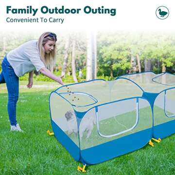 Small Pet Animals Playpen, Cage Tent Enclosure Large Chicken Run Coop with Breathable Transparent Mesh Walls Pop Open Indoor Outdoor Exercise Yard Fence for Chicks and Cat. Blue