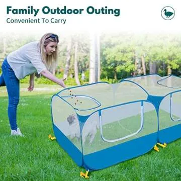 Small Pet Animals Playpen, Cage Tent Enclosure Large Chicken Run Coop with Breathable Transparent Mesh Walls Pop Open Indoor Outdoor Exercise Yard Fence for Chicks and Cat. Blue