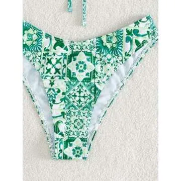 Floerns Women's All Over Print Tube Bandeau Bralette Tie Side Bikini Swimwear