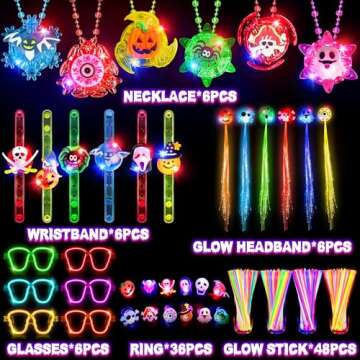 108 Halloween Party Favors Toys for Kids, Light Up Rings Necklaces Halloween Treats Goodie Bag Fille...
