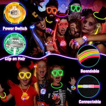 108 Halloween Party Favors Toys for Kids, Light Up Rings Necklaces Halloween Treats Goodie Bag Fillers Pinata Stuffers Classroom Prizes Halloween Glow Sticks Bulk Trick or Treat Toy Non Candy Supplies