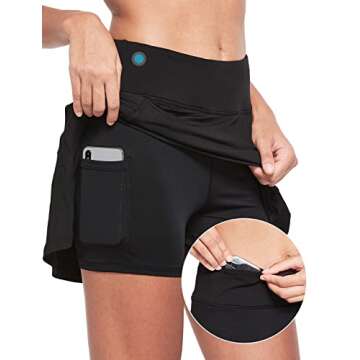 BALEAF Women's High Waisted Tennis Skirts Pleated Golf Skorts Skirts with Ball Pockets Black S
