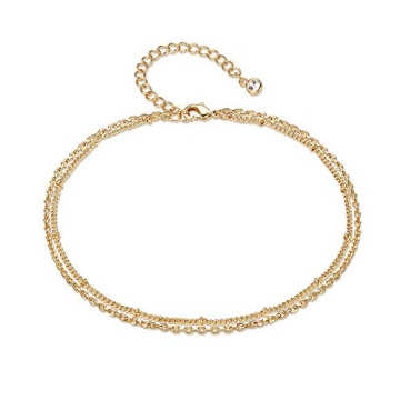 Gold Anklets for Women - Durable 14K Gold Plated Boho Layered Anklet with Extender