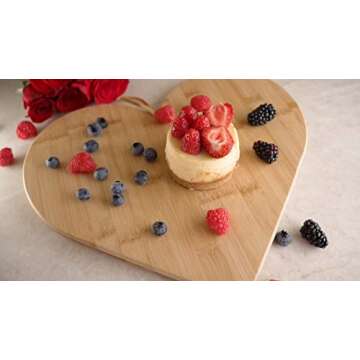 Heart Shaped Cutting Board Organic Bamboo 12 x 13.5 Large Generous Size Perfectly Crafted to Serve or Hang Valentines Day Romantic Gift Meat Cheese Charcuterie Wood Tray