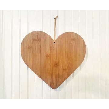 Heart Shaped Cutting Board Organic Bamboo 12 x 13.5 Large Generous Size Perfectly Crafted to Serve or Hang Valentines Day Romantic Gift Meat Cheese Charcuterie Wood Tray