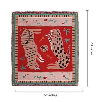 tiowik Tiger Leopard Cheetah Wildlife Animal Throw Woven Blanket with Tassel for Home Decoration Cha...