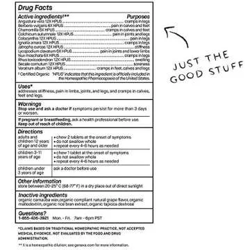 Genexa Leg Cramps Relief | Foot Cramp Defense, Joint Pain & Stiffness, Soreness & Swelling | Soothing Organic Grape Flavor | Vegan & Non-GMO | Homeopathic Remedy Made Clean | 100 Chewable Tablets